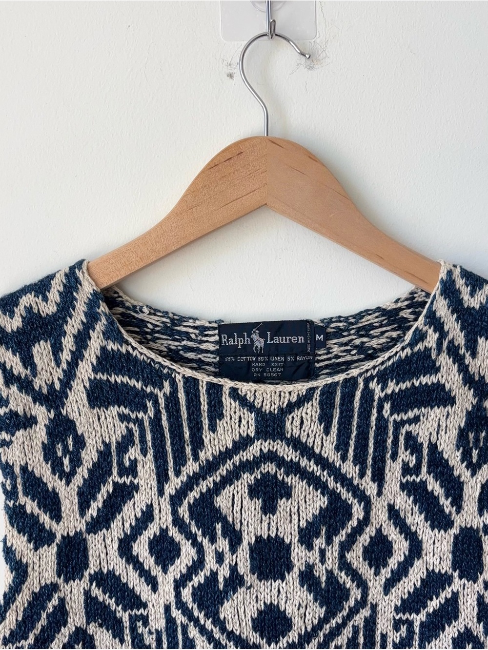 Vintage Ralph Lauren Blue Label Sweater Vest Size M Hand Knit Cotton Linen